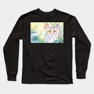 Whimsical Jungle Cat Watercolor Illustration Long Sleeve T-Shirt